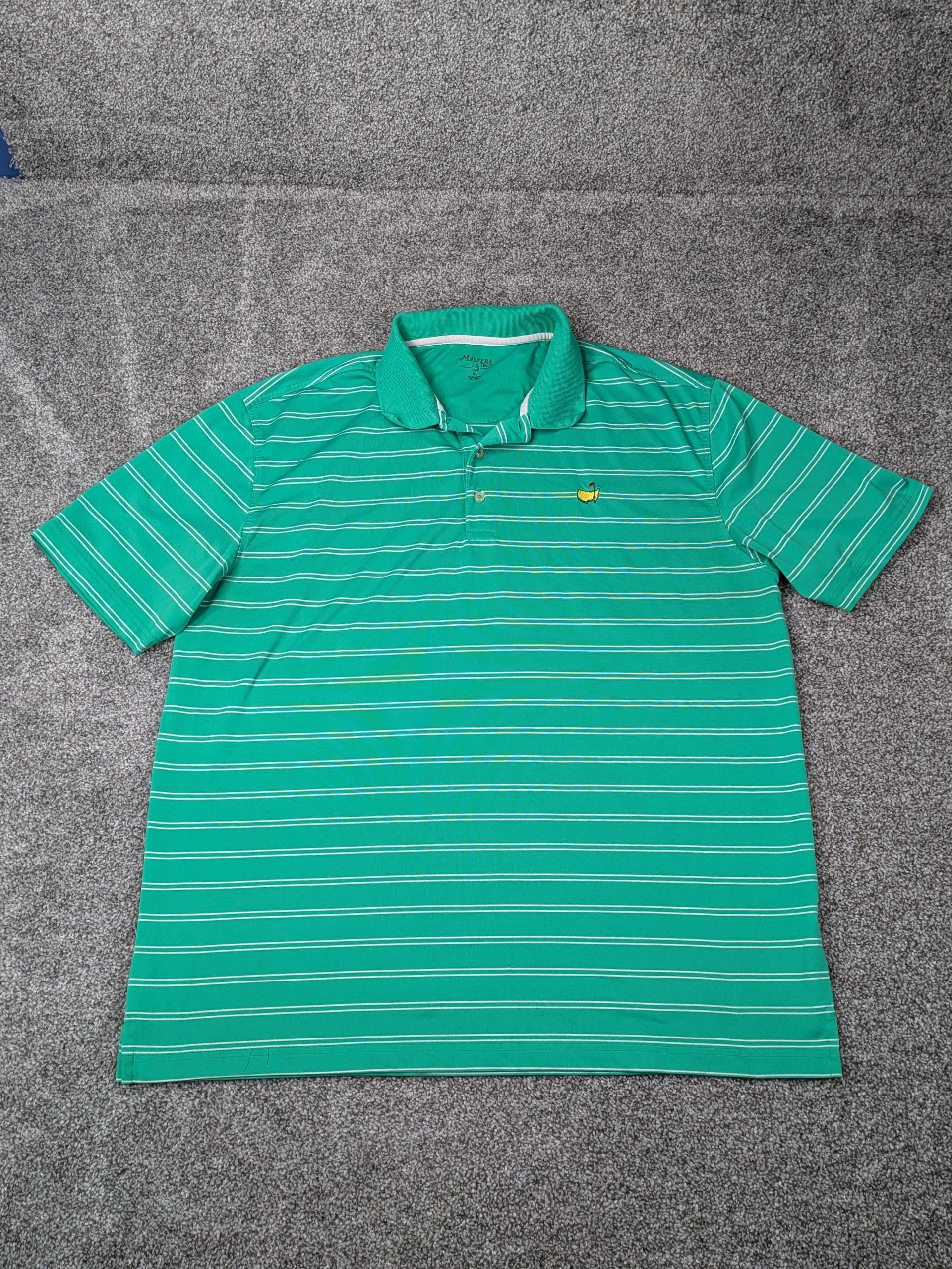 Masters Golf Shirt Mens Xl Green Stripe Polo Pga Golf Masters Tech Stretch